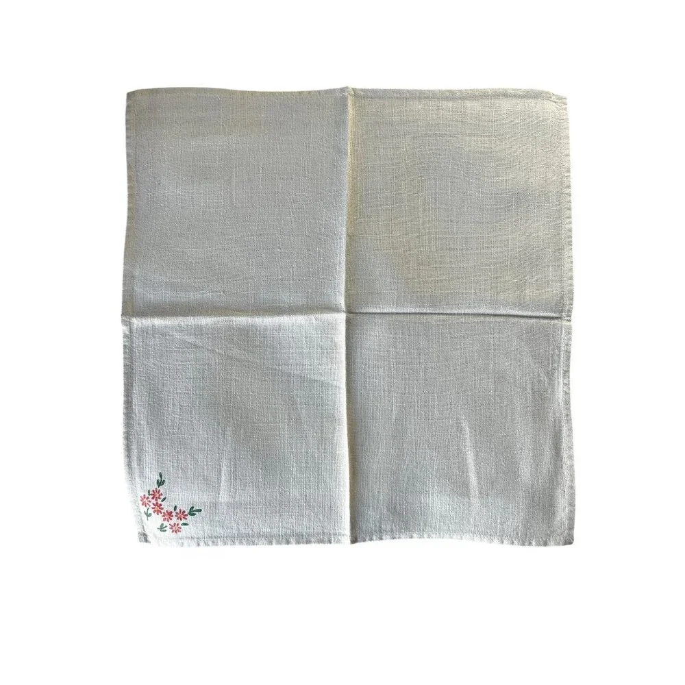 Set Of 8 Cream Cotton Linen Blend Hand-Painted Floral Napkins